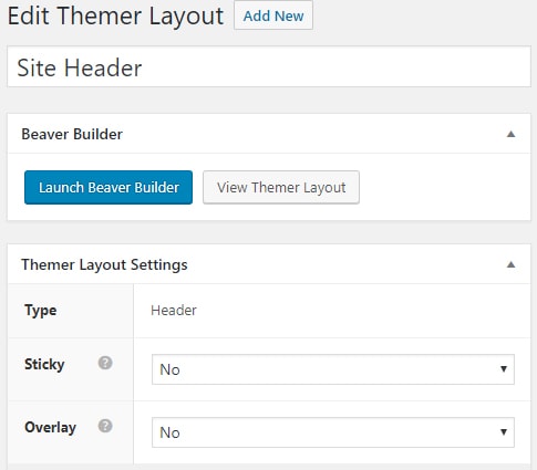 Themer header layout settings