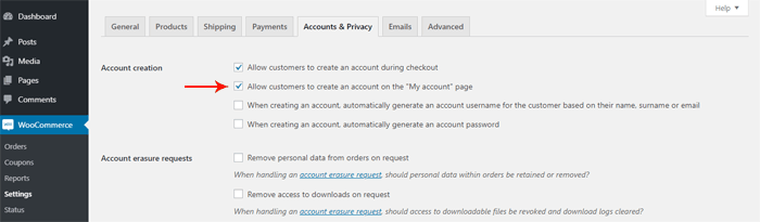 Enabling registration form on My Account page
